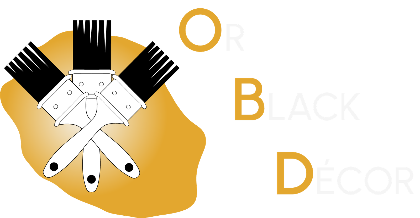 3 pinceaux entrecroisées sur une figure avec un dégradé blanc / orange saturé avec l'inscription "Or Black Décor"